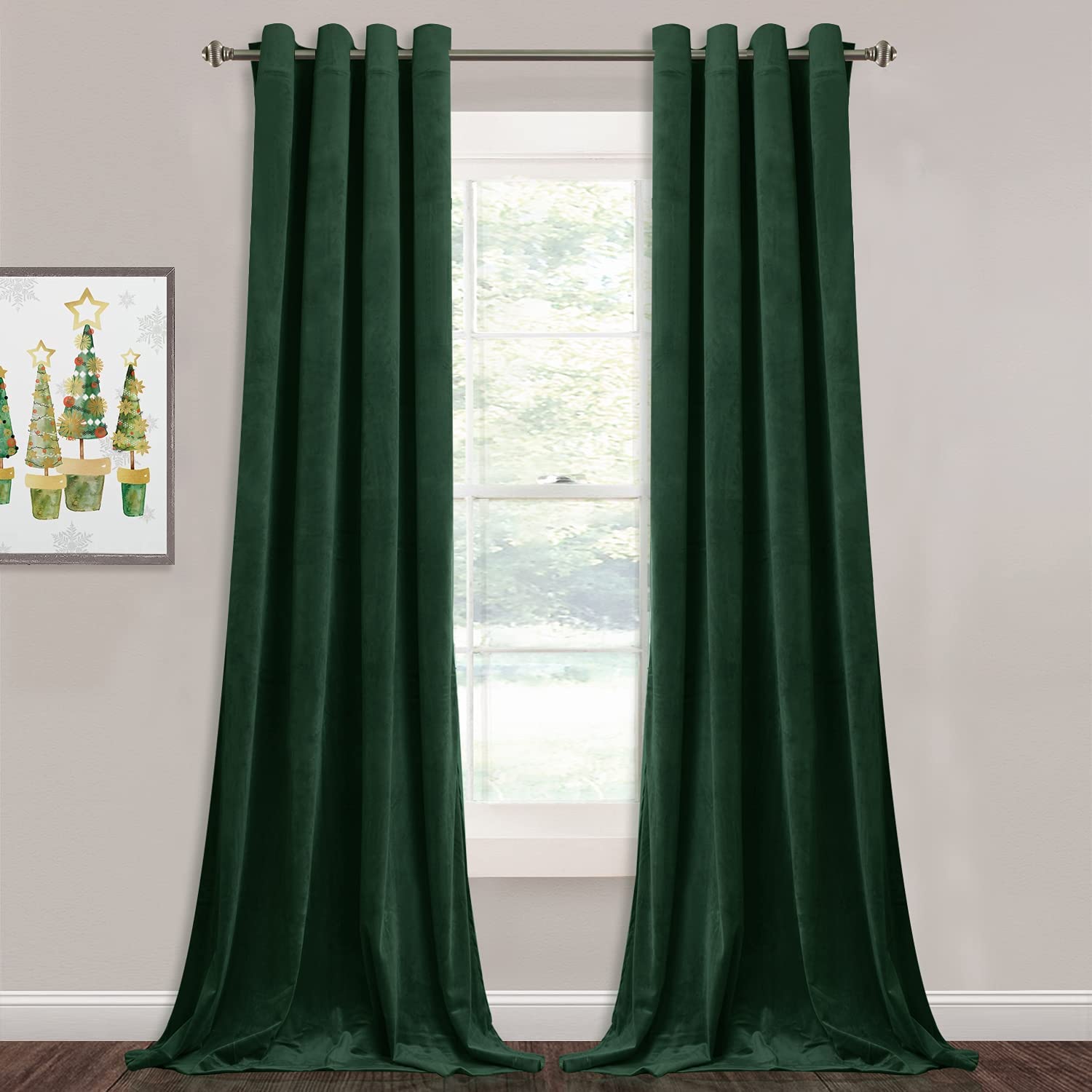 Velvet Blackout Curtains with Silver Rings 2 Panels | Sansoti