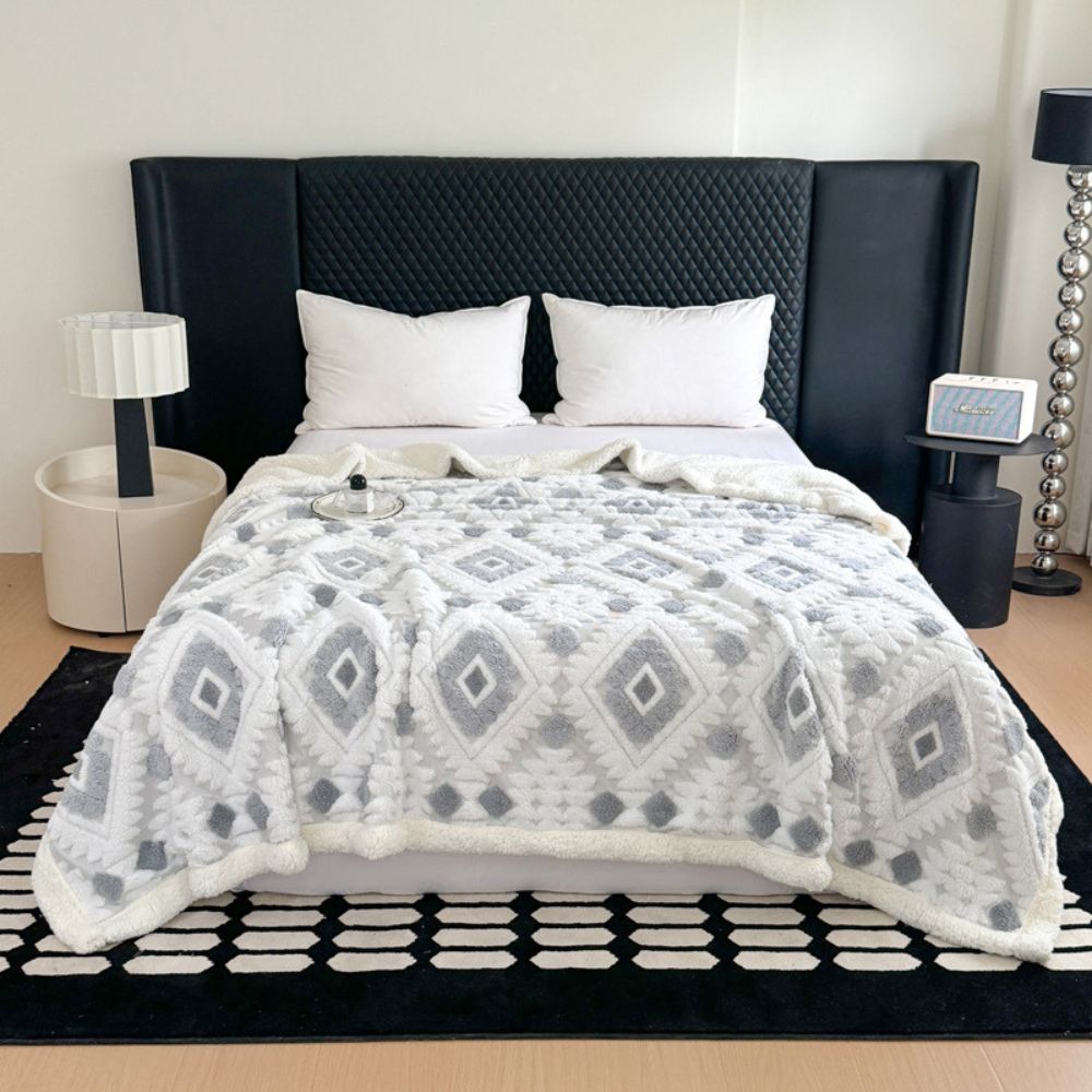 Doppelter Plaid mit geometrischem Muster aus Vintage-Mikrofaser für Wohnzimmer und Schlafzimmer, Sofadecke, weich, warm und komfortabel | Sansoti