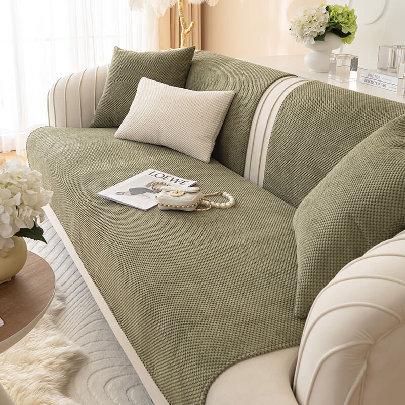 Sofabezug Plüsch-Sitzmöbelschutz Anti-Rutsch-Möbelschutz für Sofa Sessel Wohnzimmer Grau Beige | Sansoti