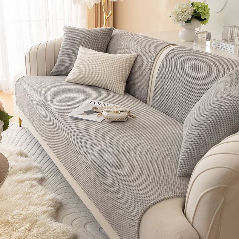 Sofabezug Plüsch-Sitzmöbelschutz Anti-Rutsch-Möbelschutz für Sofa Sessel Wohnzimmer Grau Beige | Sansoti
