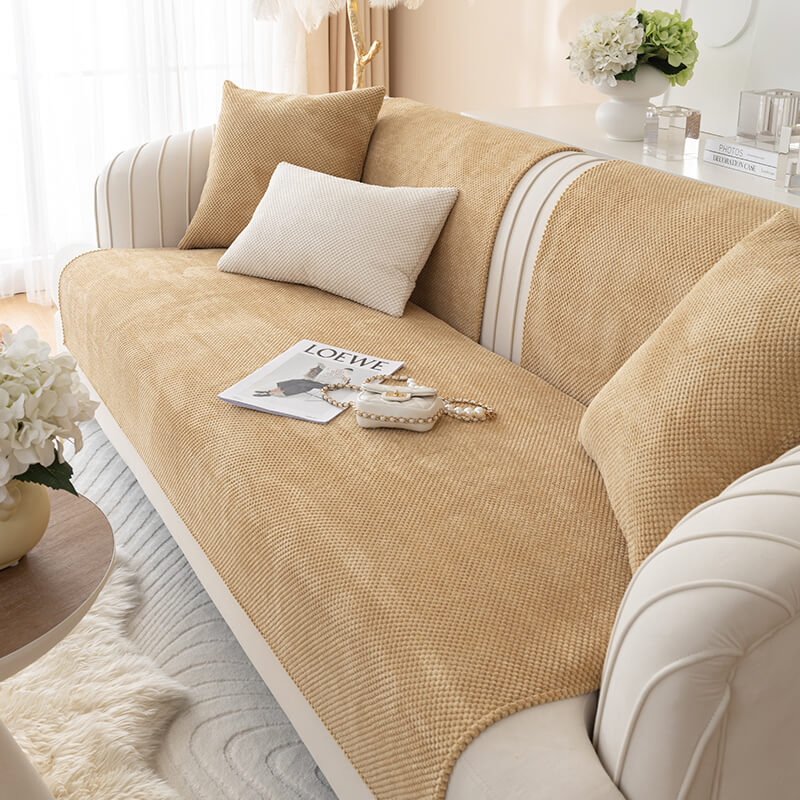 Sofabezug Plüsch-Sitzmöbelschutz Anti-Rutsch-Möbelschutz für Sofa Sessel Wohnzimmer Grau Beige | Sansoti