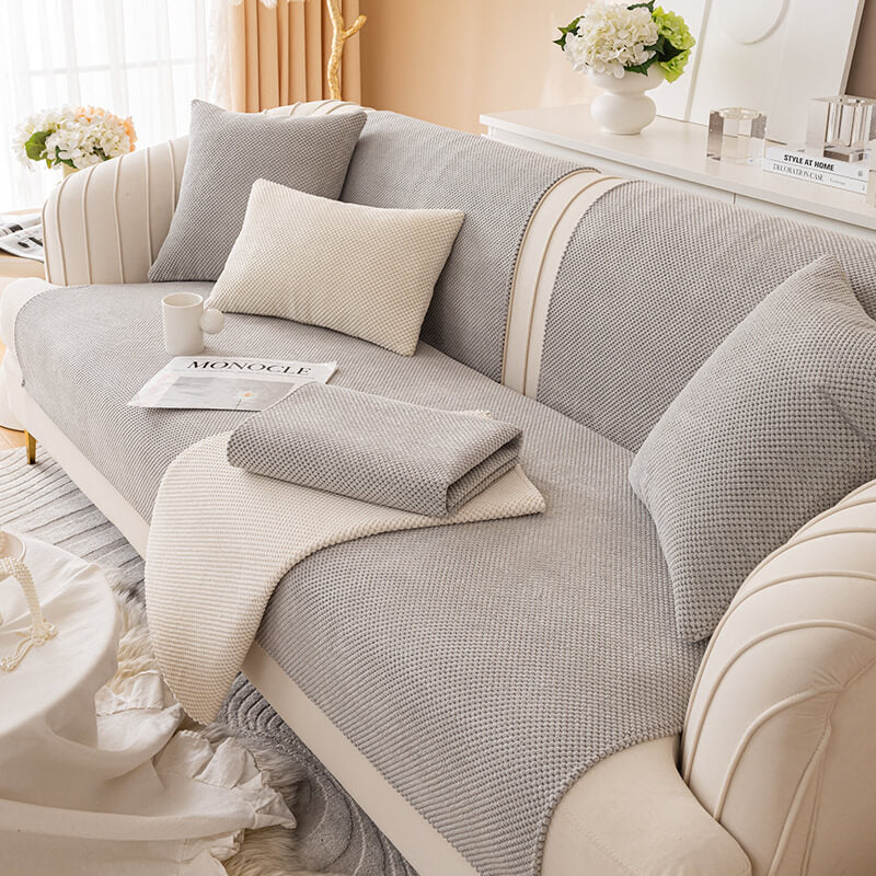 Sofabezug Plüsch-Sitzmöbelschutz Anti-Rutsch-Möbelschutz für Sofa Sessel Wohnzimmer Grau Beige | Sansoti
