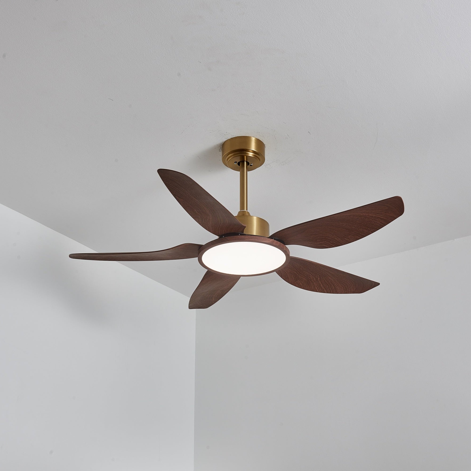 Moderne Plafondventilator met Verlichting Walnoot & Messing – Ø106cm/Ø122cm | Sansoti