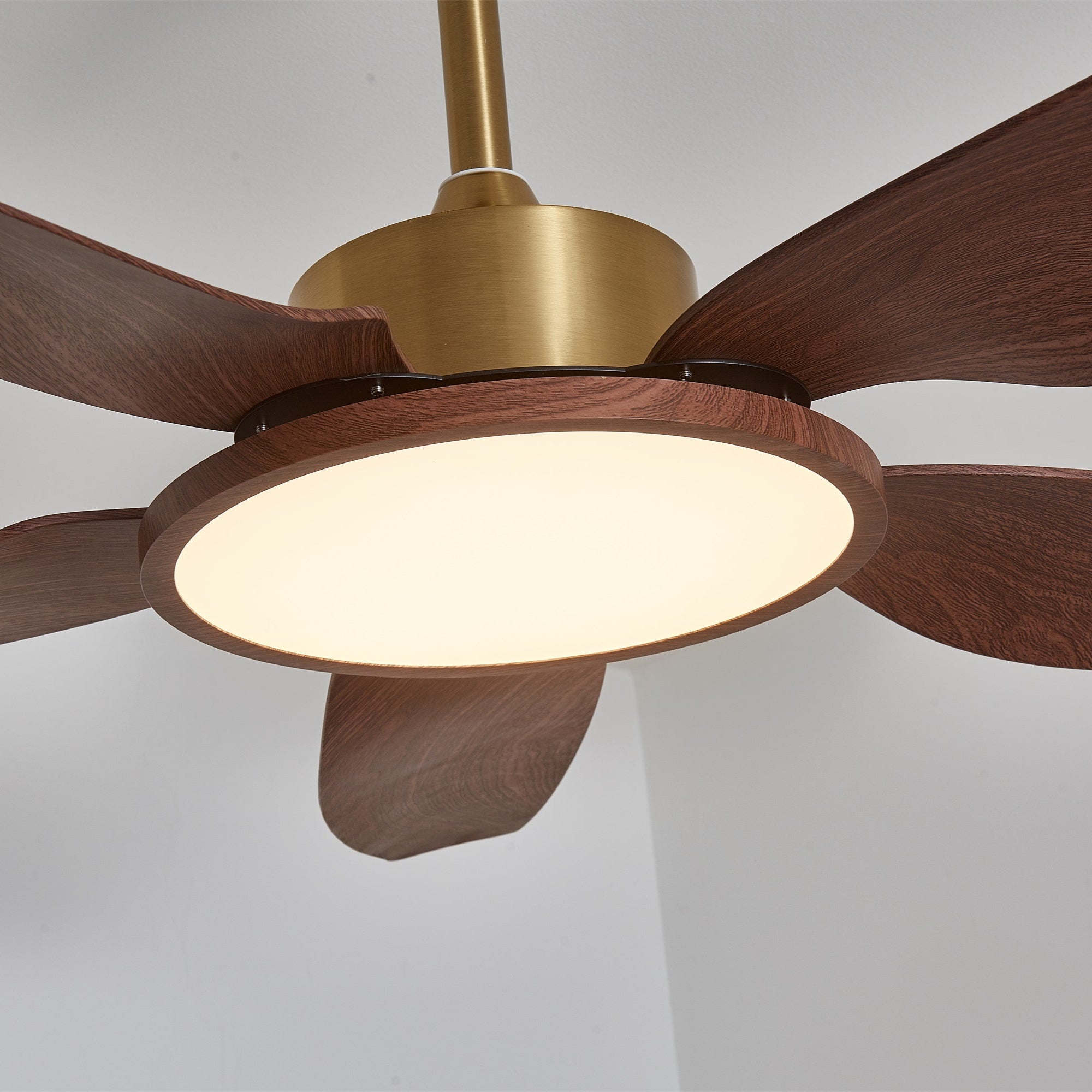 Moderne Plafondventilator met Verlichting Walnoot & Messing – Ø106cm/Ø122cm | Sansoti