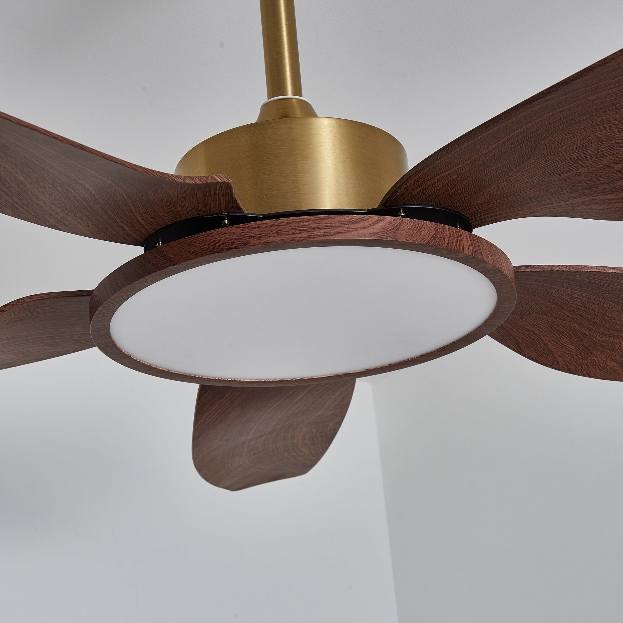 Moderne Plafondventilator met Verlichting Walnoot & Messing – Ø106cm/Ø122cm | Sansoti