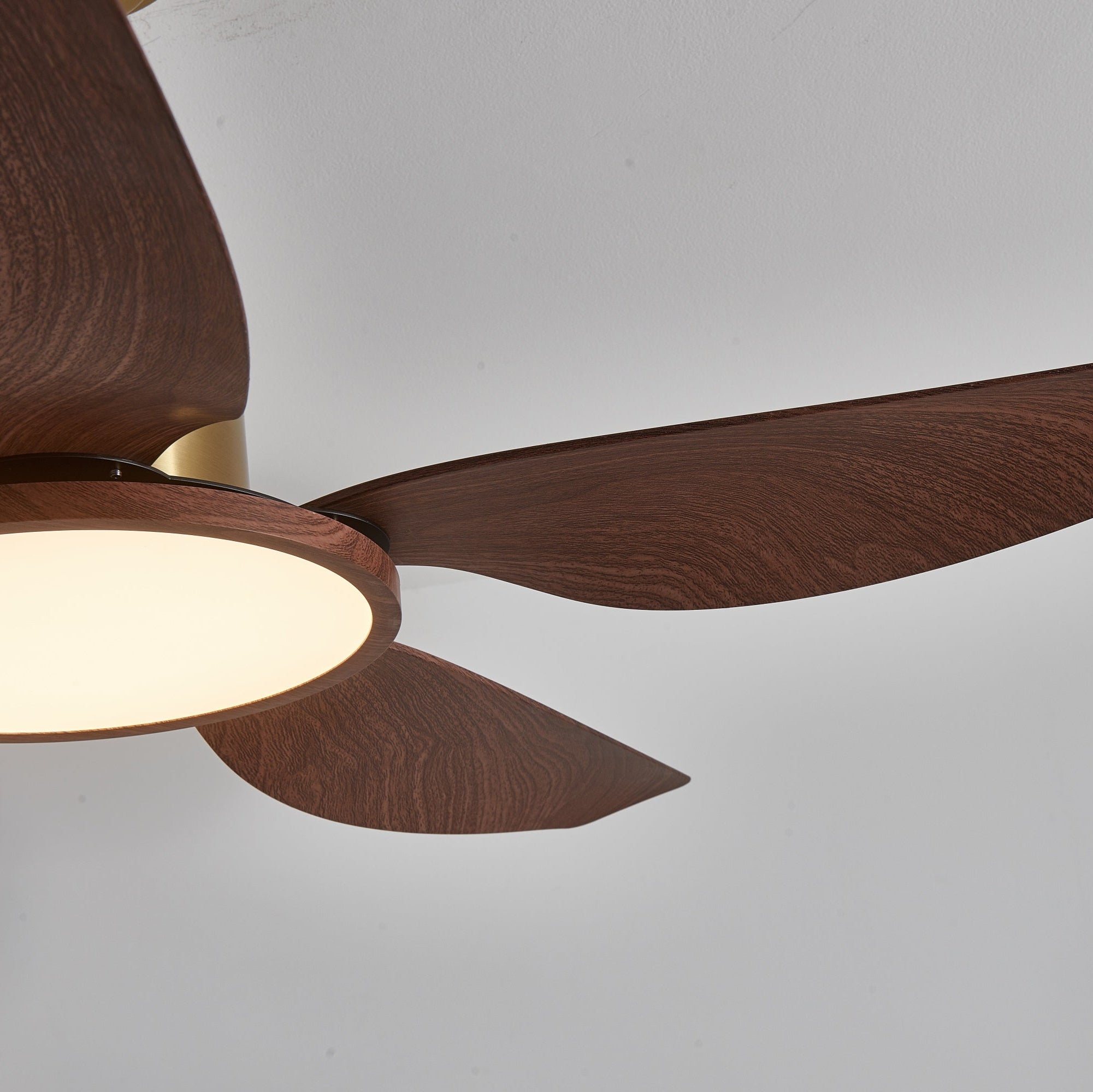 Moderne Plafondventilator met Verlichting Walnoot & Messing – Ø106cm/Ø122cm | Sansoti
