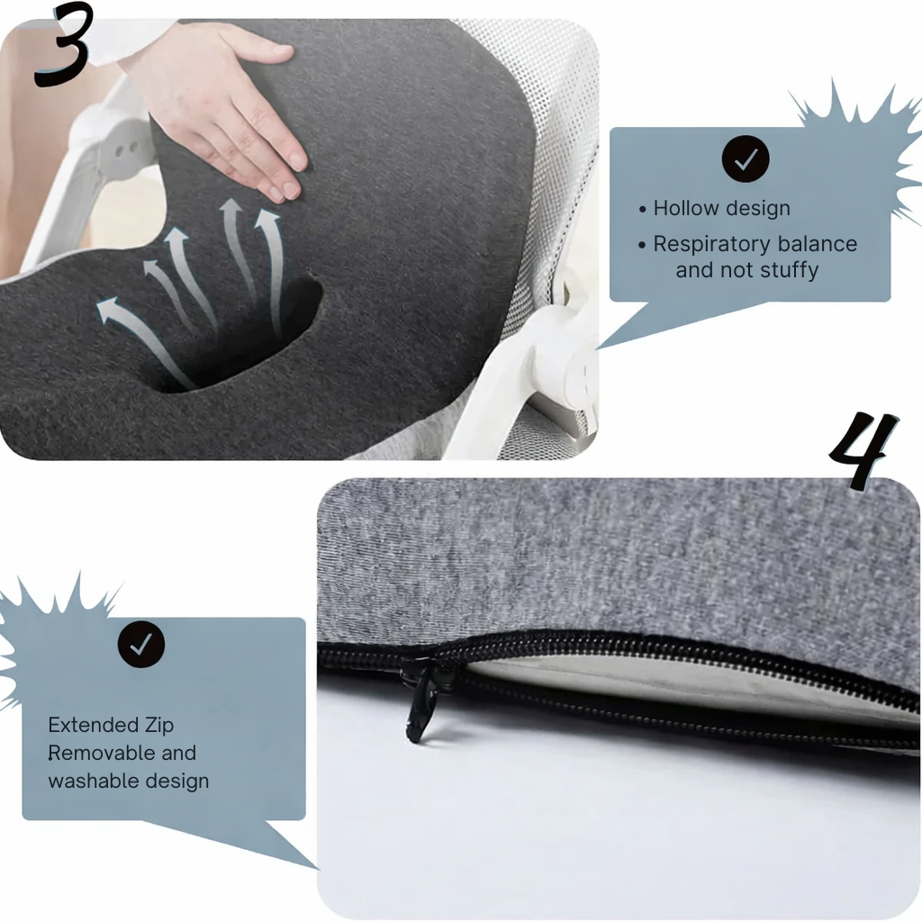 ErgoComfort Zitkussen Memory Foam Ergonomisch Drukverlagend Antislip | Bureaustoel Auto Thuiswerken Rugpijn Steunkussen Zitkussens | Sansoti