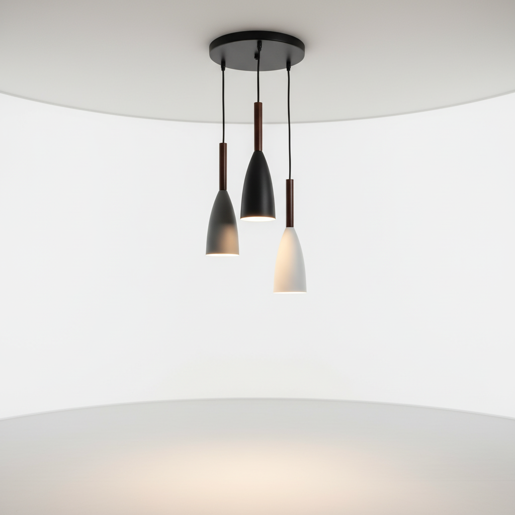 Suspension triple en aluminium et bois E27 à intensité variable, réglable, design scandinave pour salle à manger, cuisine et salon | Sansoti