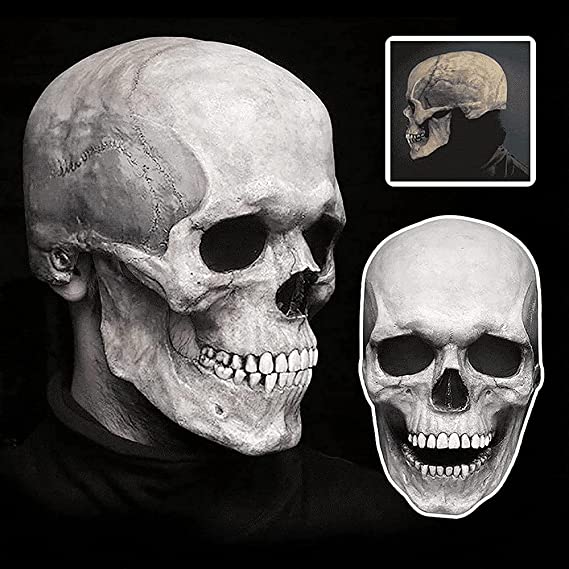 Realistic Skull Mask Latex Unisex Gray White Halloween Party Mask Full Skull Horror Costume | Sansoti