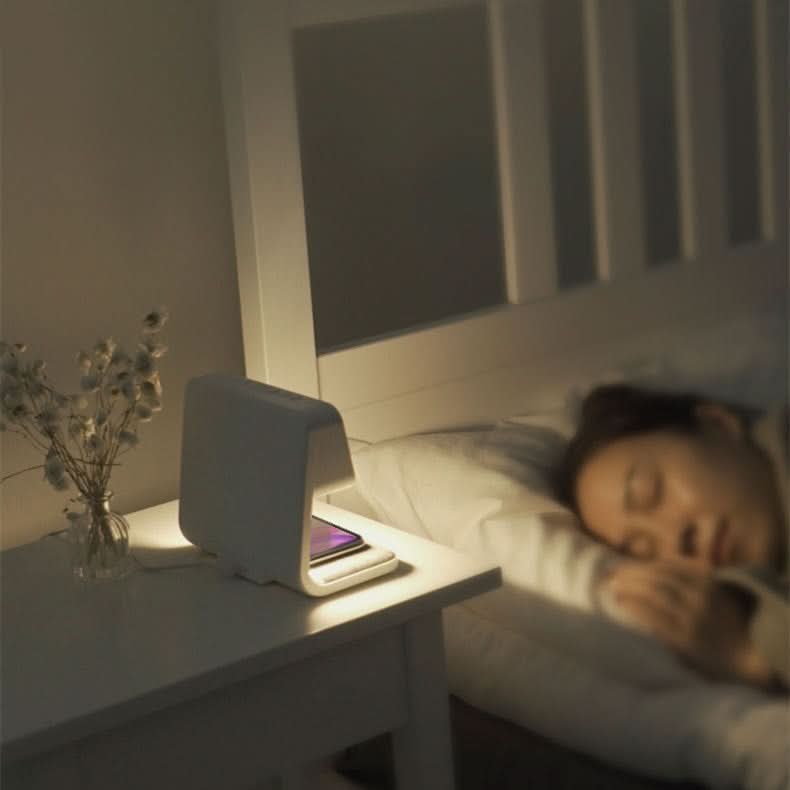 Nachtkastlamp met Draadloze Oplader en Wekker 3-in-1 Multifunctioneel LED Verlichting Touch Dimbaar Wit | Sansoti