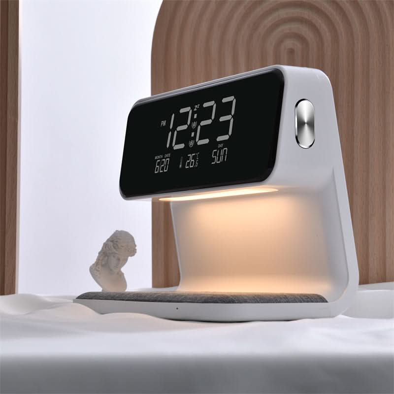 Multifunctioneel LED Wekker met Draadloze Oplader en Dimfunctie - Modern Design voor Nachtkastje | Sansoti