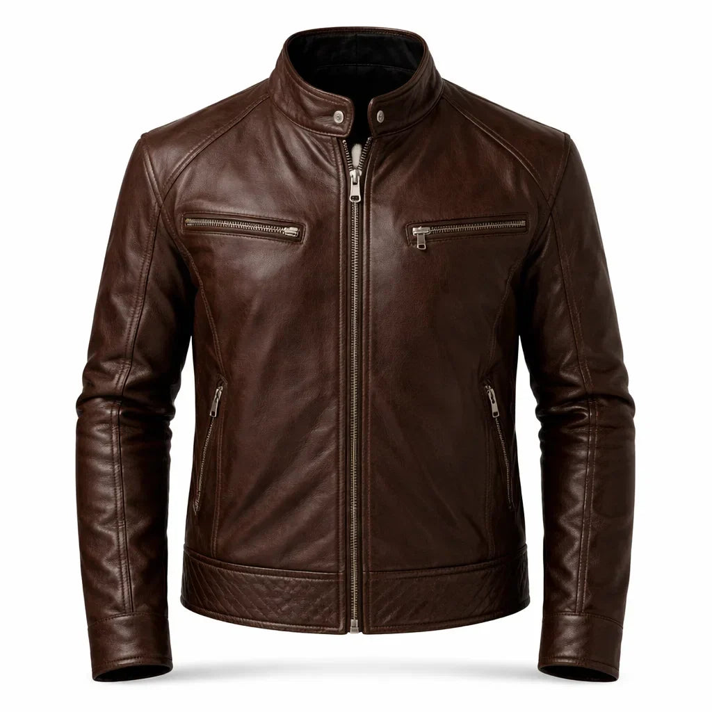 Leren Herenjack Staande Kraag Ritssluitingen Slim Fit Zwart Bruin Motorjack Herfst Winter Stijlvol Casual | Sansoti