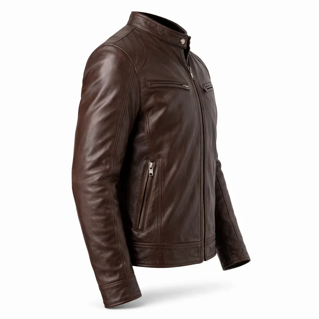 Leren Herenjack Staande Kraag Ritssluitingen Slim Fit Zwart Bruin Motorjack Herfst Winter Stijlvol Casual | Sansoti
