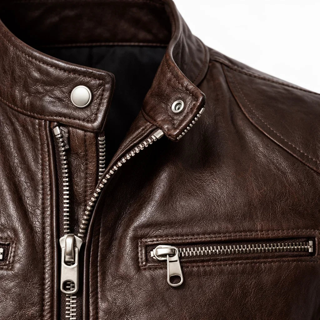 Leren Herenjack Staande Kraag Ritssluitingen Slim Fit Zwart Bruin Motorjack Herfst Winter Stijlvol Casual | Sansoti