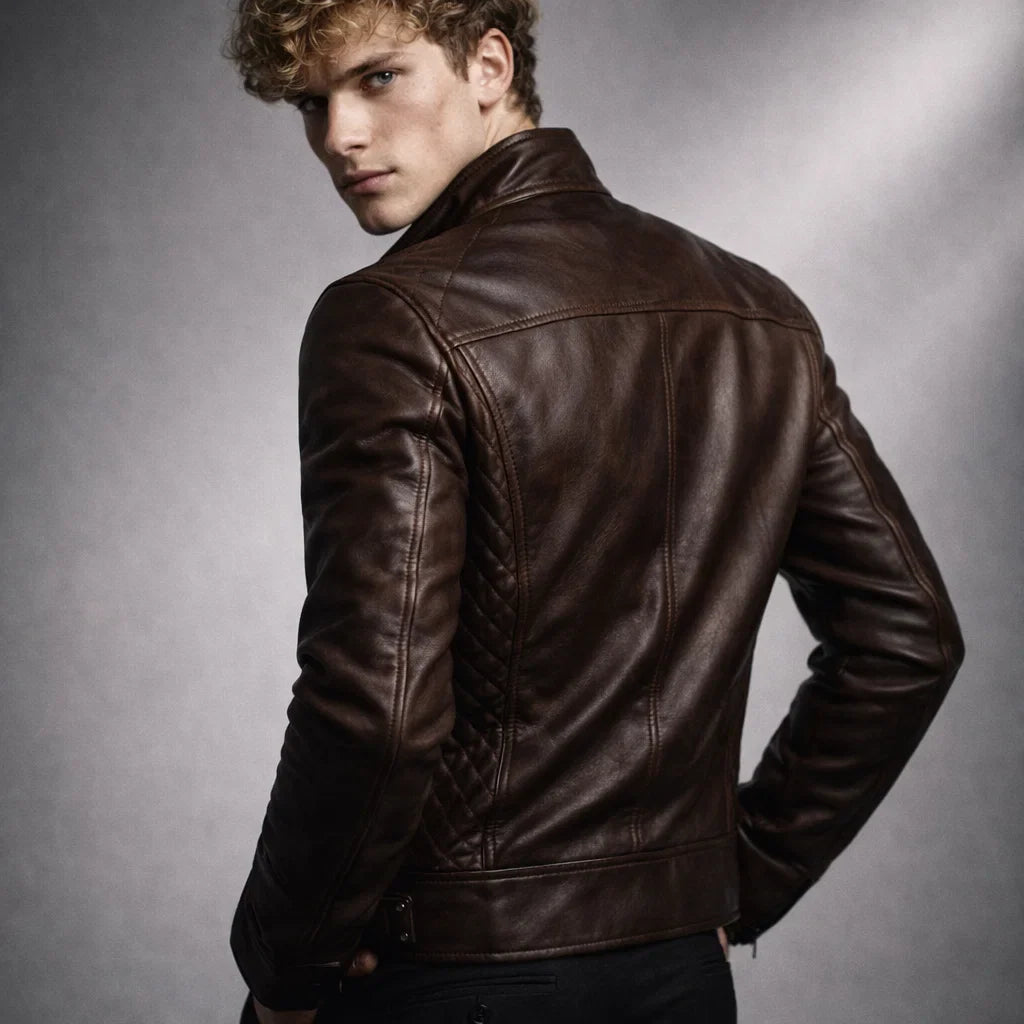 Leren Herenjack Staande Kraag Ritssluitingen Slim Fit Zwart Bruin Motorjack Herfst Winter Stijlvol Casual | Sansoti