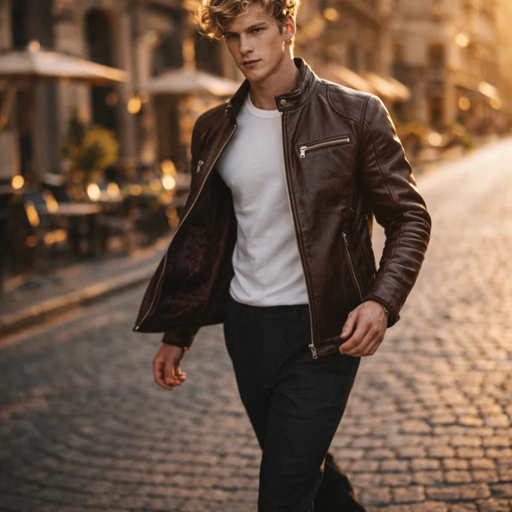 Leren Herenjack Staande Kraag Ritssluitingen Slim Fit Zwart Bruin Motorjack Herfst Winter Stijlvol Casual | Sansoti