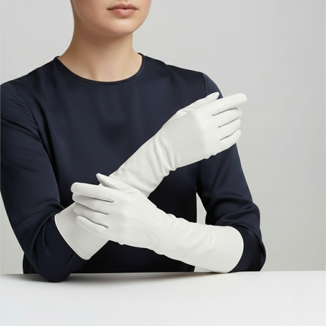 Lange Lederhandschuhe für Damen bis zum Ellenbogen, Winterhandschuhe, gefüttert, warm, modisch, elegant, touchscreenfähig | Sansoti