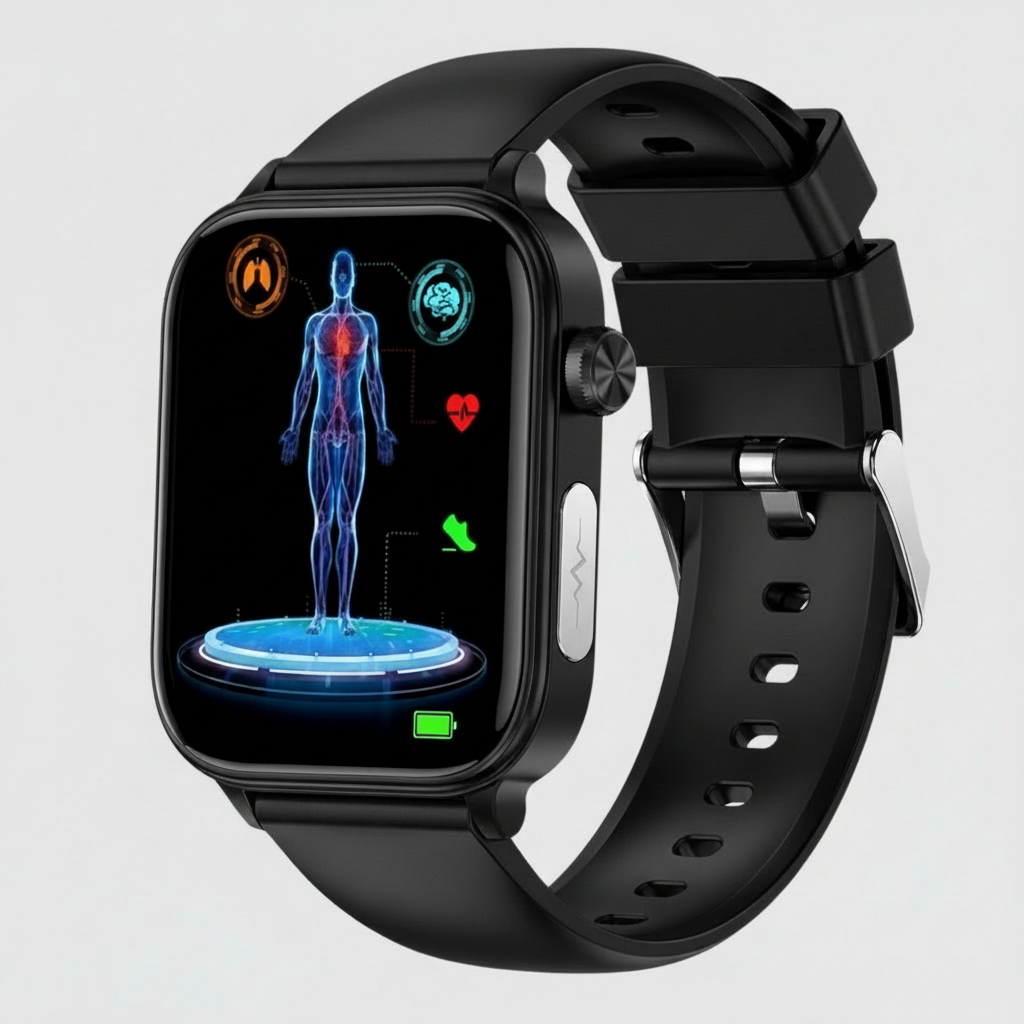 Smartwatch met Gezondheidsmeting — Hartslagmeter, Bloedsuikermonitoring, SOS-functie, Valdetectie & Waterdicht Sporthorloge | Sansoti
