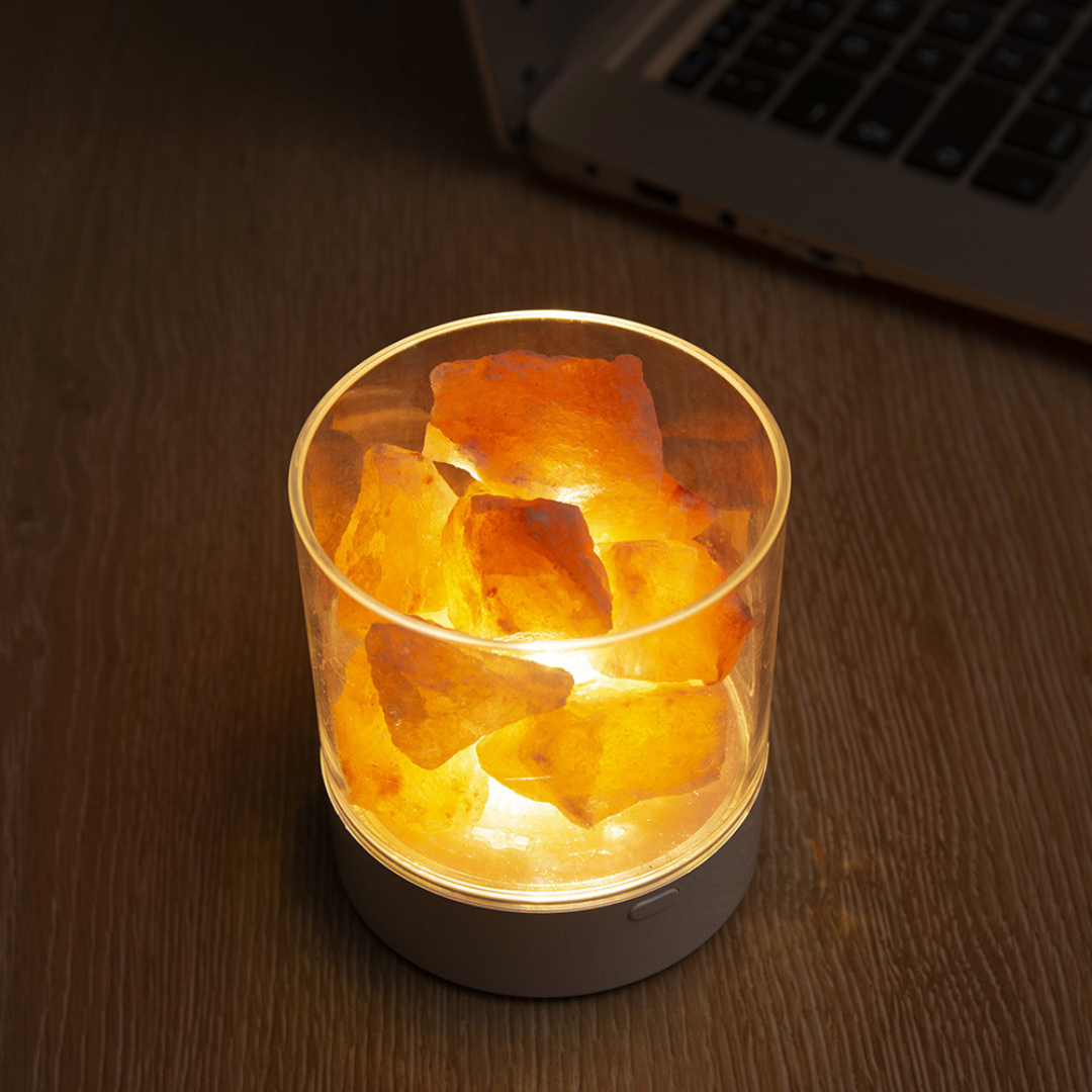 Himalaya Zoutlamp LED USB Dimbaar Kleurwisselend 9cm Slaapkamer Nachtkastlamp Ionisator Sfeerverlichting Touch Bediening | Sansoti