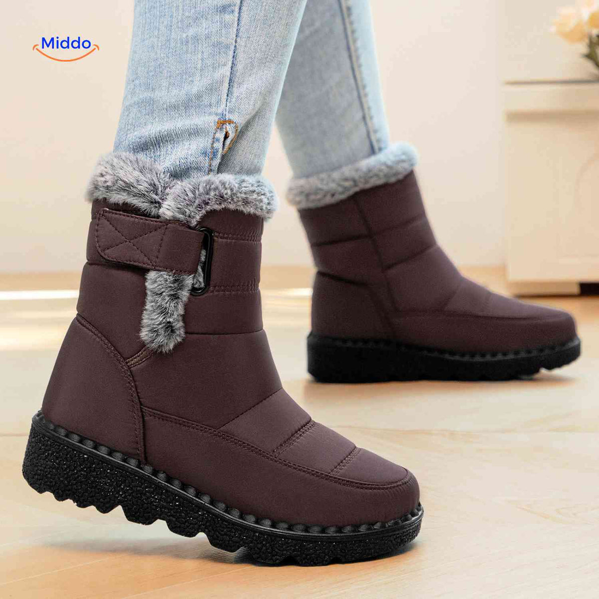 Gefütterte Winterstiefel für Damen und Herren, wasserabweisend, rutschfest, warm, mit Fleecefutter, knöchelhoch, Schneestiefel für den Winter | Sansoti
