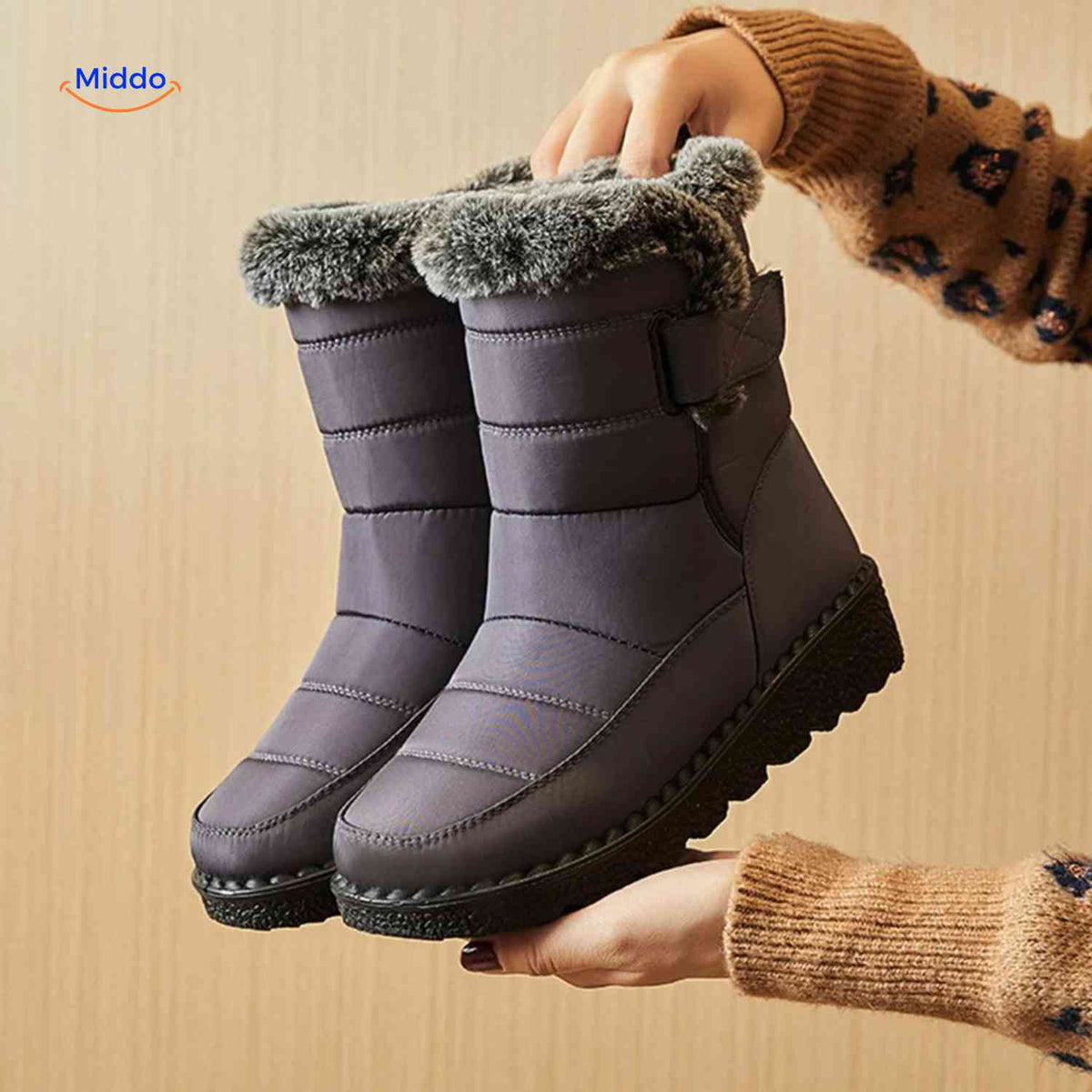Bottes d’hiver imperméables pour femmes avec doublure en fourrure, antidérapantes, bottines chaudes à scratch, bottes de neige pour la marche | Sansoti