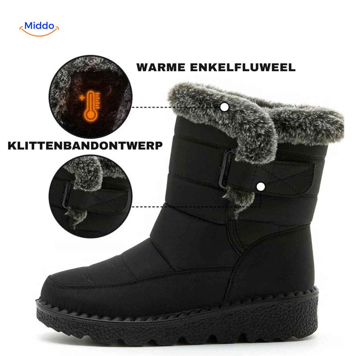 Bottes d’hiver imperméables pour femmes avec doublure en fourrure, antidérapantes, bottines chaudes à scratch, bottes de neige pour la marche | Sansoti