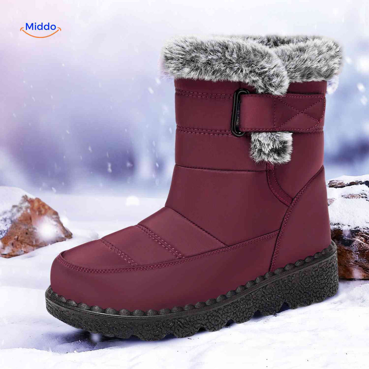 Bottes d’hiver imperméables pour femmes avec doublure en fourrure, antidérapantes, bottines chaudes à scratch, bottes de neige pour la marche | Sansoti