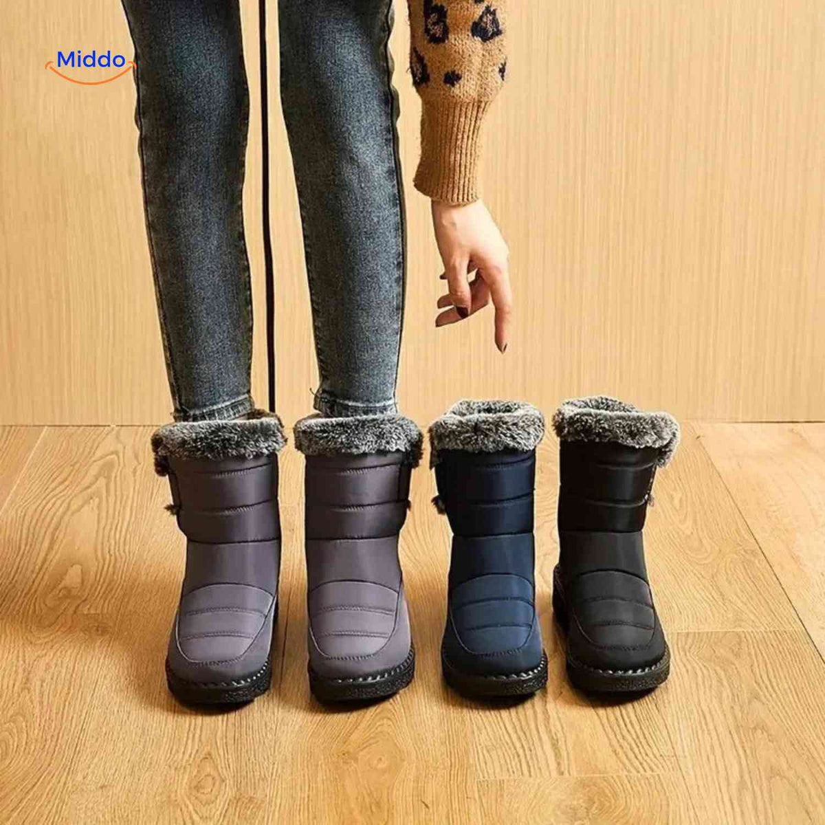 Bottes d’hiver imperméables pour femmes avec doublure en fourrure, antidérapantes, bottines chaudes à scratch, bottes de neige pour la marche | Sansoti