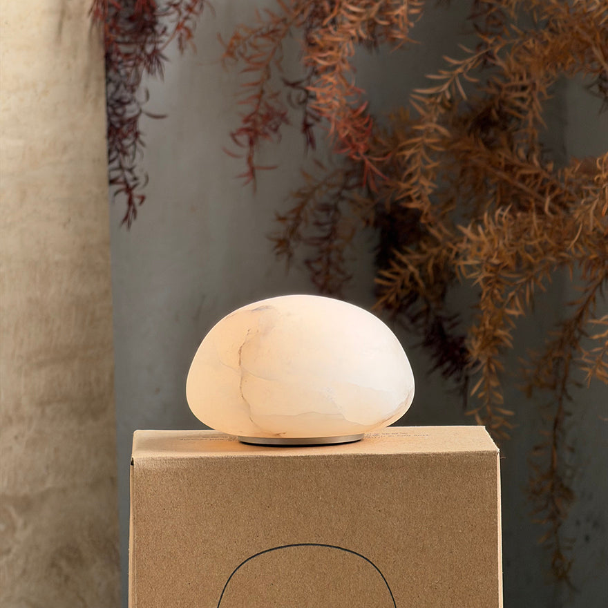 Mini Lampe de Table Albâtre avec Batterie Rechargeable – Éclairage d’Accent Sans Fil en Pierre Naturelle | Restfield