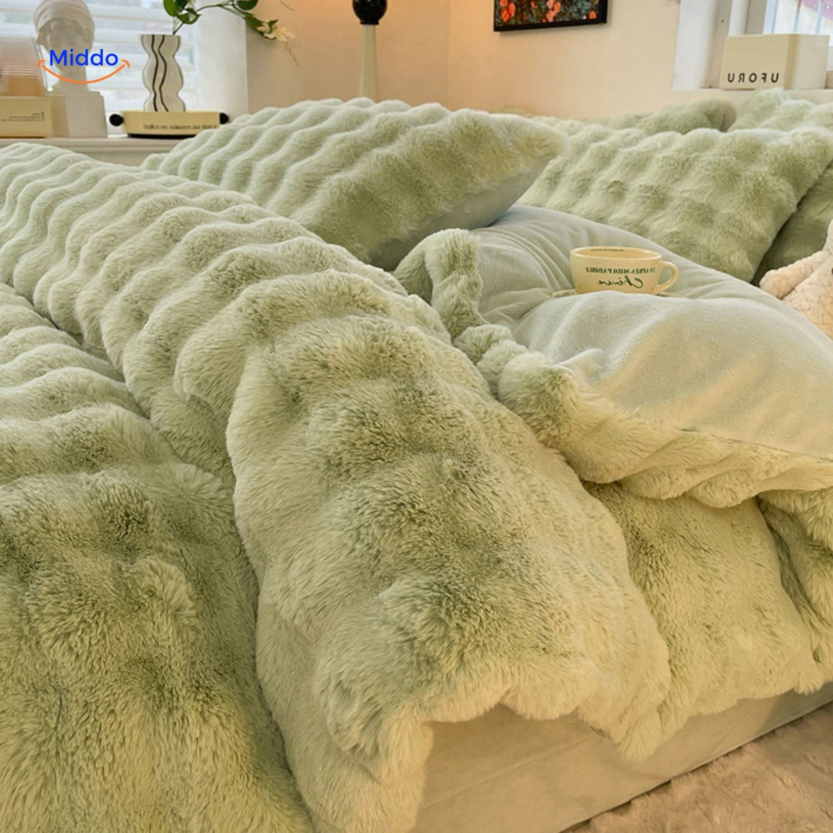 Ensemble de literie quatre pièces en peluche et fausse fourrure, linge de lit d’hiver, textile douillet, doux et chaud, confort pour la chambre à coucher | Sansoti
