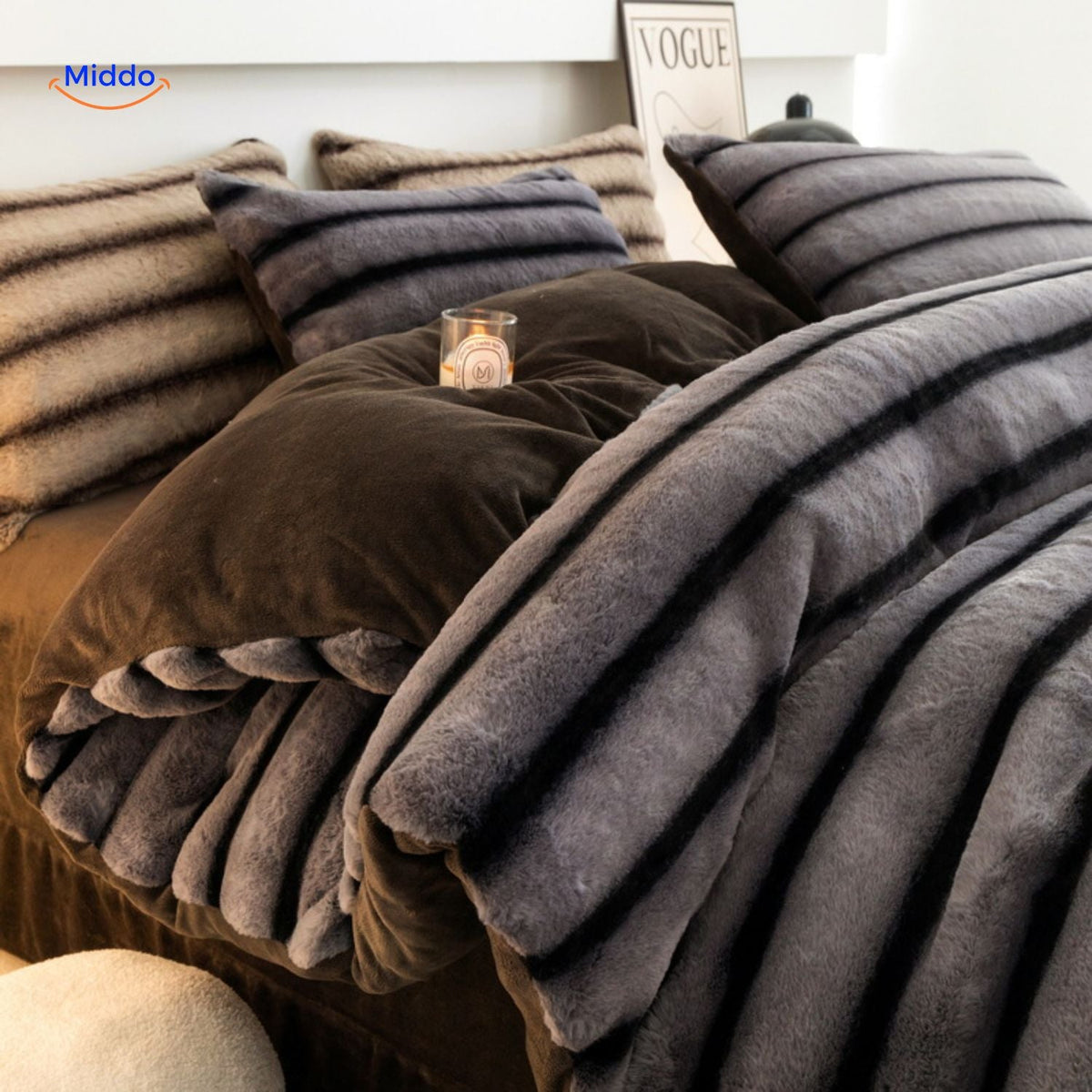 Ensemble de literie quatre pièces en peluche et fausse fourrure, linge de lit d’hiver, textile douillet, doux et chaud, confort pour la chambre à coucher | Sansoti