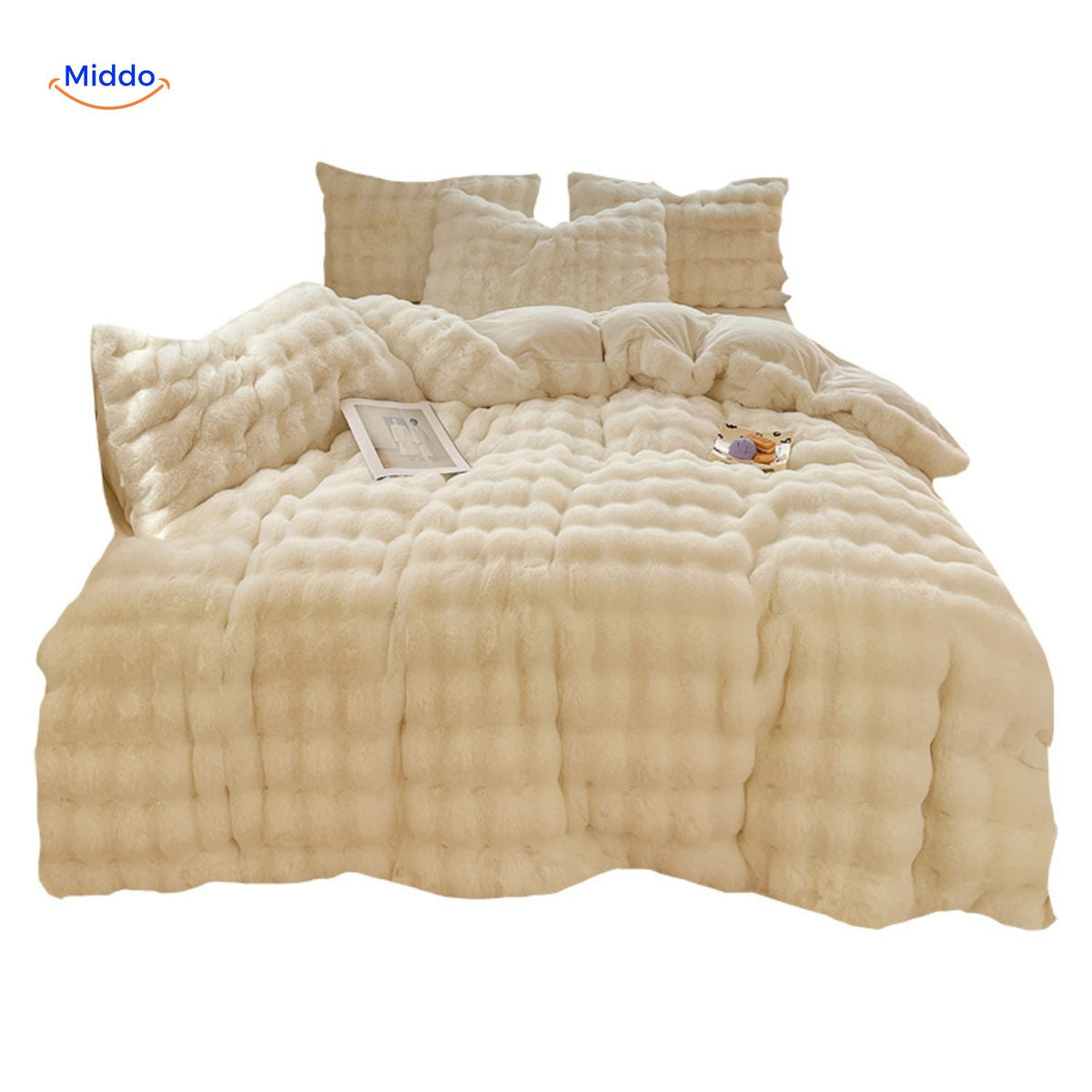 Ensemble de literie quatre pièces en peluche et fausse fourrure, linge de lit d’hiver, textile douillet, doux et chaud, confort pour la chambre à coucher | Sansoti