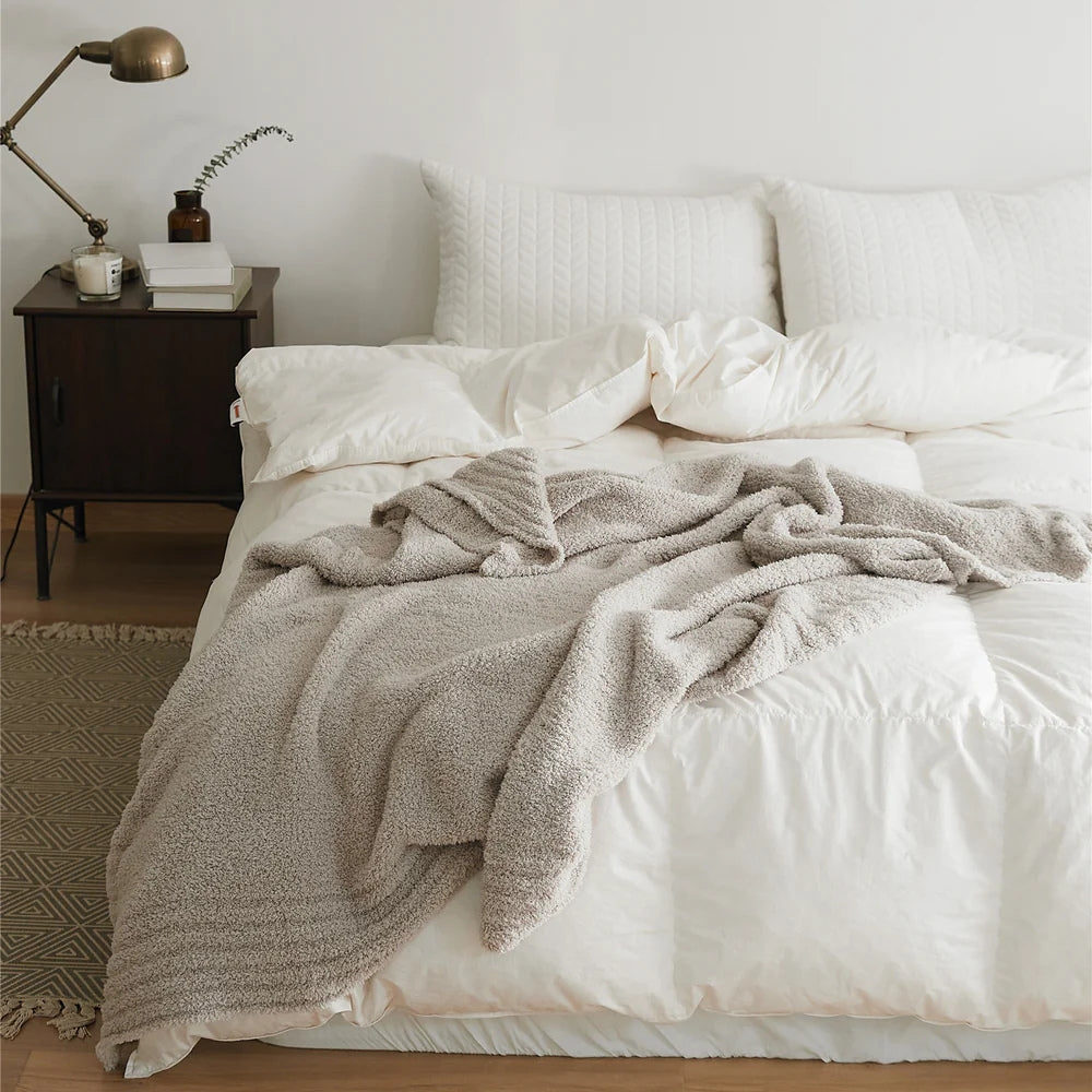Knitted Throw Minimalist Solid 130x160cm Soft Microfiber Blanket Decorative Textile Living Room Sofa | Sansoti