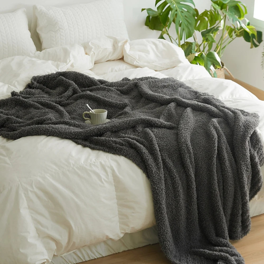 Knitted Throw Minimalist Solid 130x160cm Soft Microfiber Blanket Decorative Textile Living Room Sofa | Sansoti