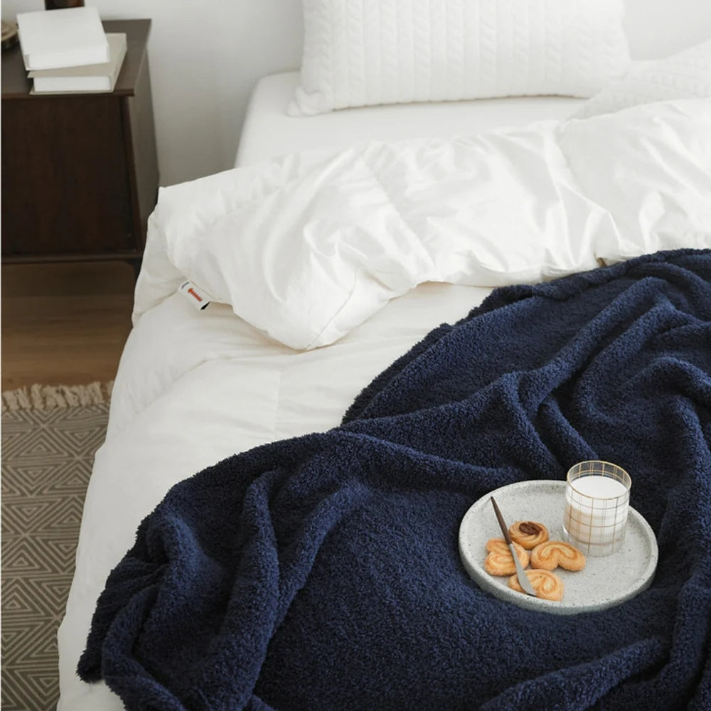 Knitted Throw Minimalist Solid 130x160cm Soft Microfiber Blanket Decorative Textile Living Room Sofa | Sansoti