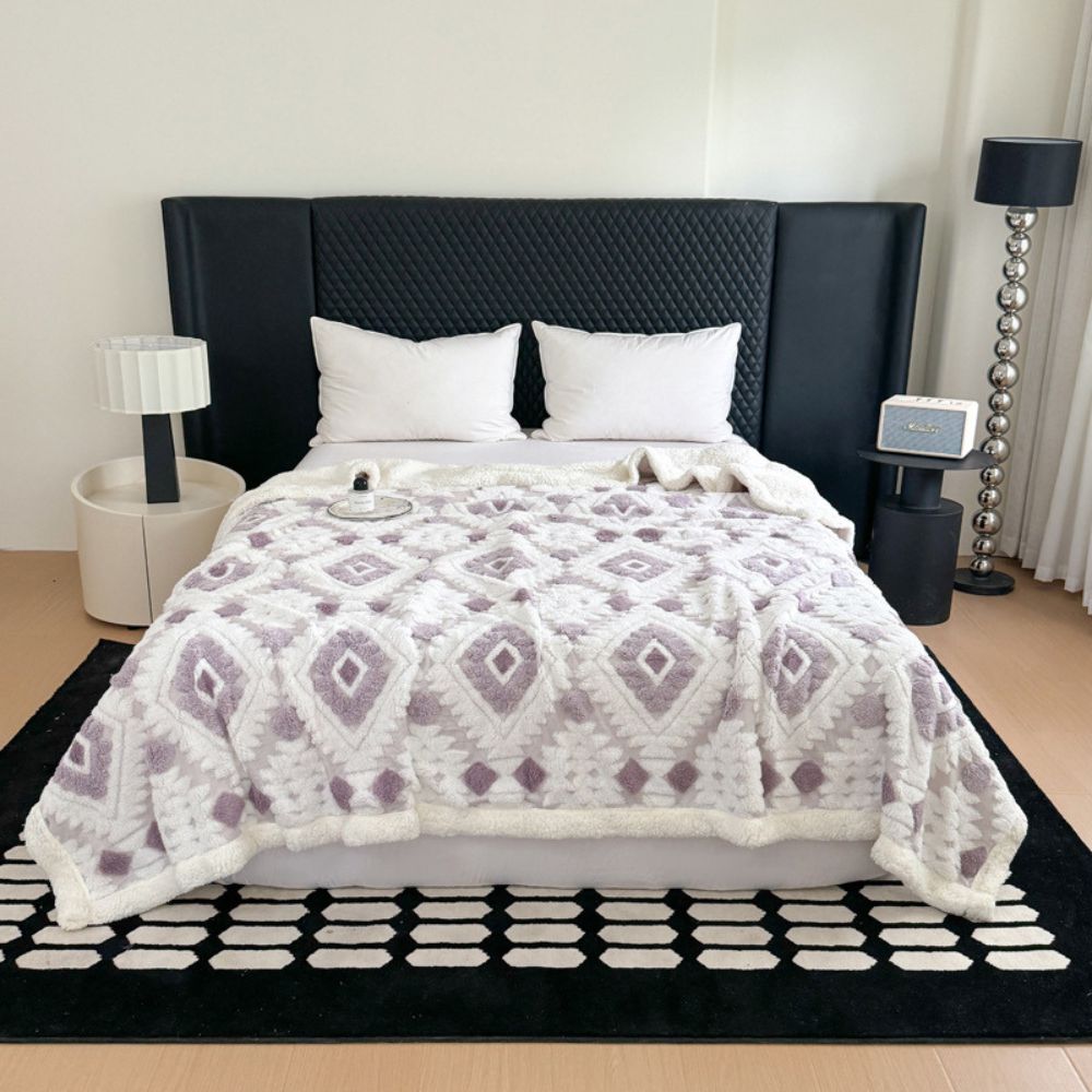 Doppelter Plaid mit geometrischem Muster aus Vintage-Mikrofaser für Wohnzimmer und Schlafzimmer, Sofadecke, weich, warm und komfortabel | Sansoti