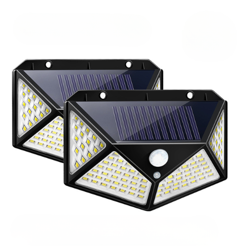 Waterdichte Solar Buitenlamp met Bewegingssensor 100 LED 3000K Warm Wit Wandlamp Tuinverlichting IP65 | Sansoti