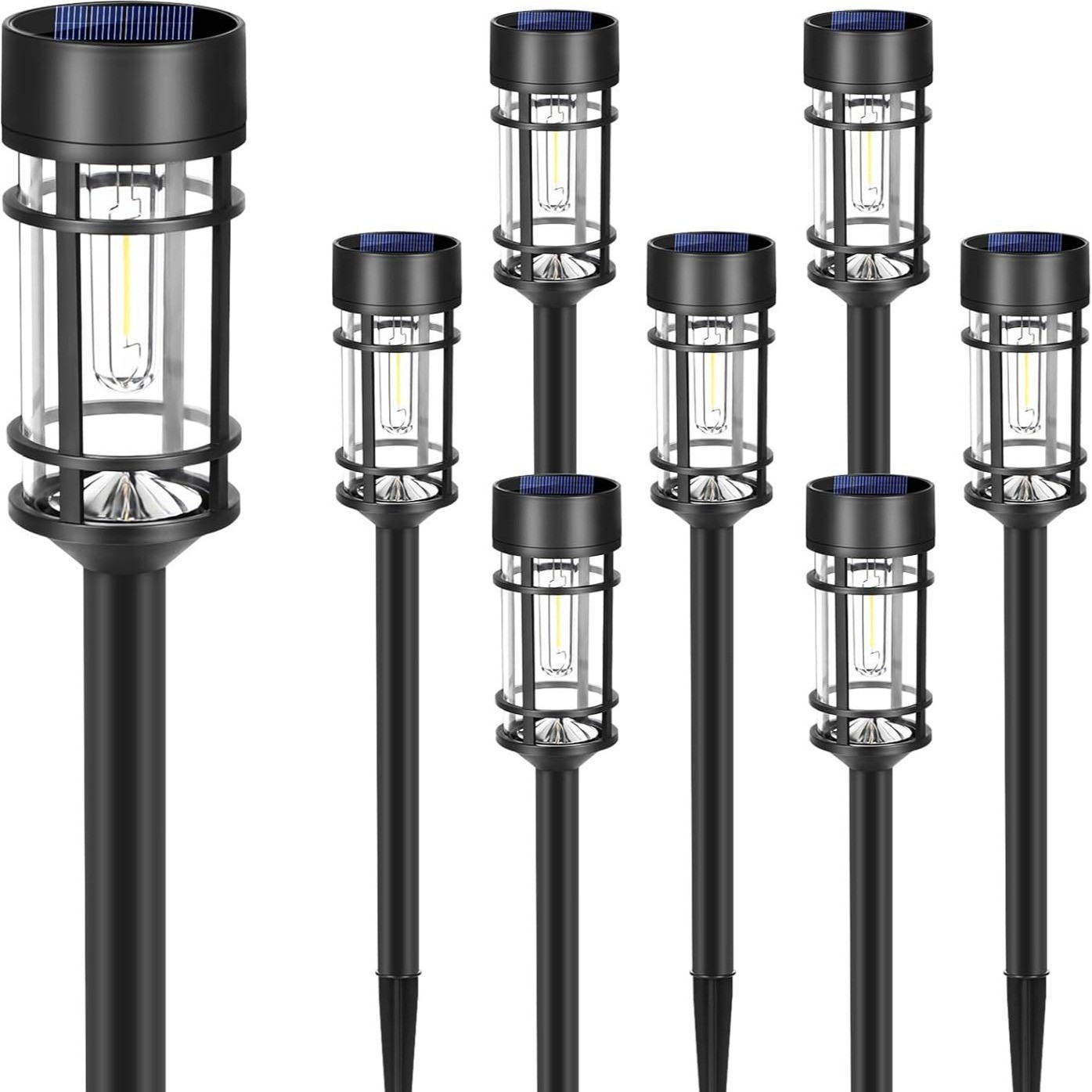 Solar Tuinverlichting LED Warmwit Waterdicht IP65 met Schemersensor Modern Zwart voor Paden en Gazon | Sansoti