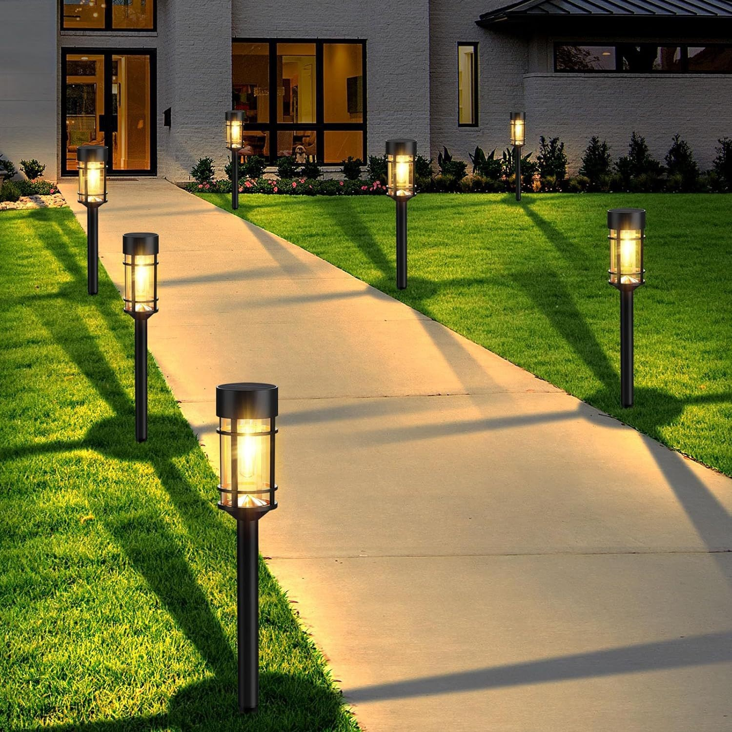 Solar Tuinverlichting LED Warmwit Waterdicht IP65 met Schemersensor Modern Zwart voor Paden en Gazon | Sansoti