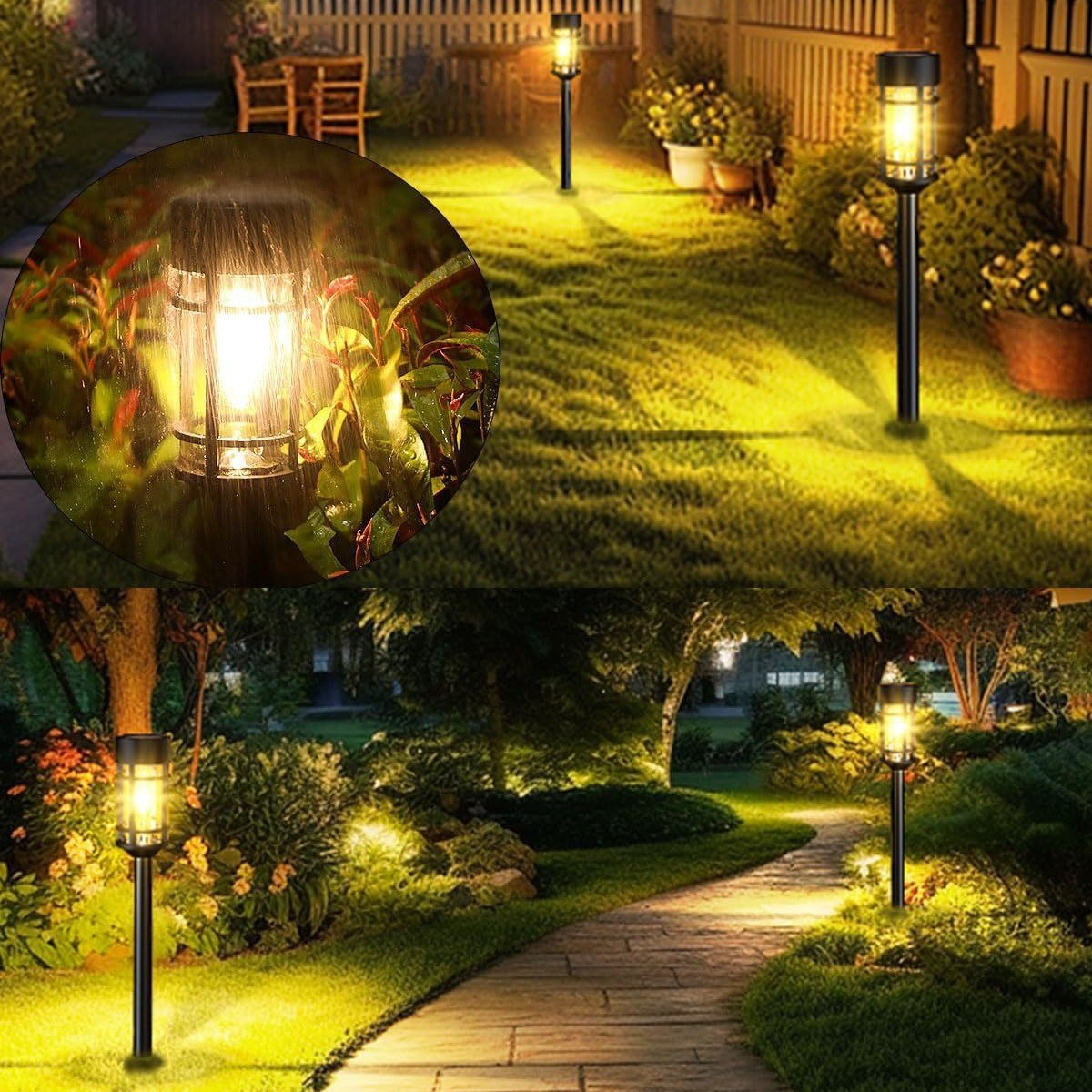 Solar Tuinverlichting LED Warmwit Waterdicht IP65 met Schemersensor Modern Zwart voor Paden en Gazon | Sansoti