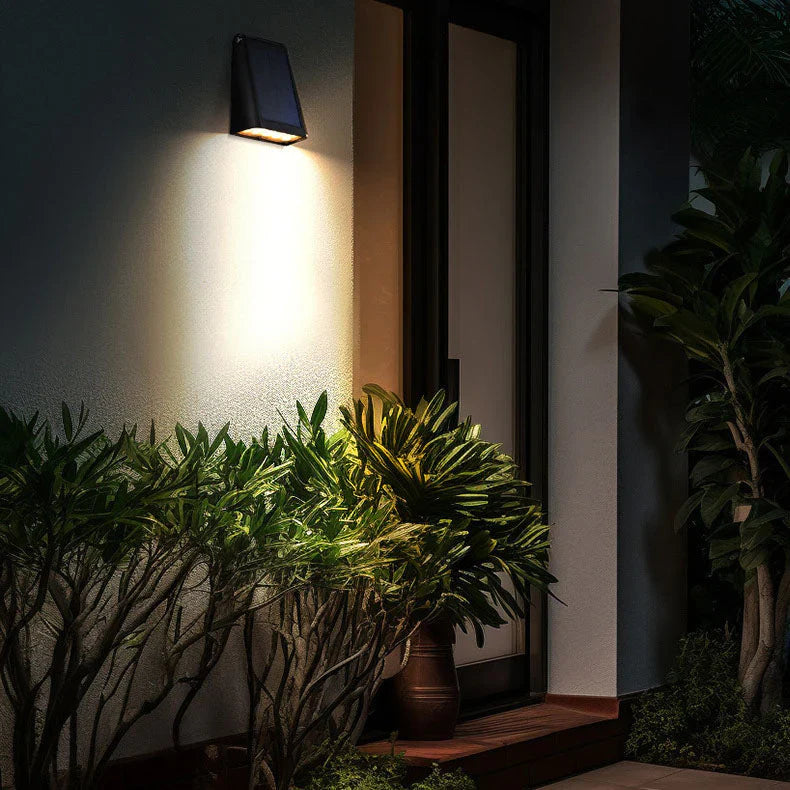 Solar wall lamp LED warm white rectangular black for facade garden modern IP65 waterproof ambient light | Sansoti