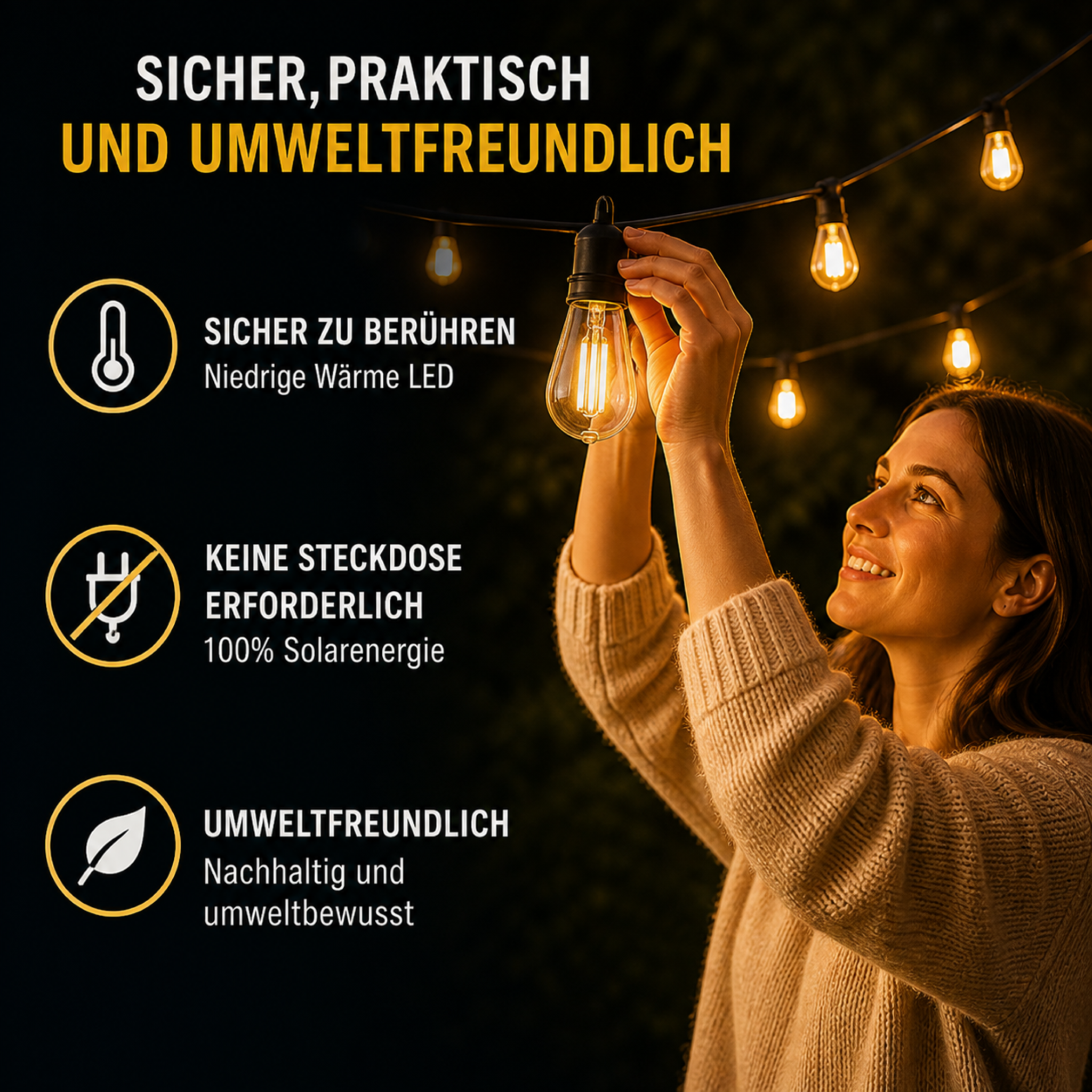 Solar LED Lichtsnoer 5-10m Outdoor Waterdicht Tuinverlichting Camping Decoratie | Sansoti