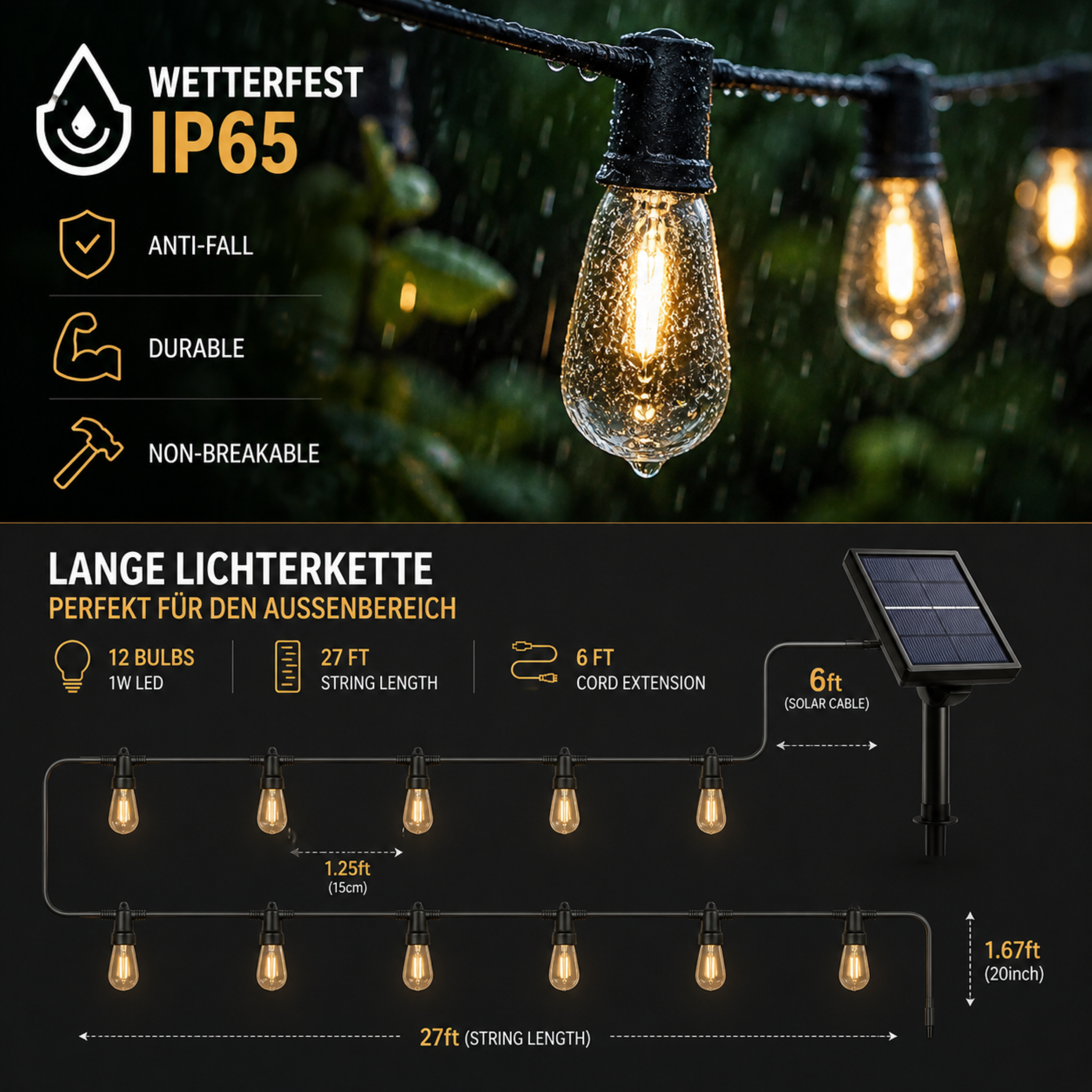 Solar LED Lichtsnoer 5-10m Outdoor Waterdicht Tuinverlichting Camping Decoratie | Sansoti