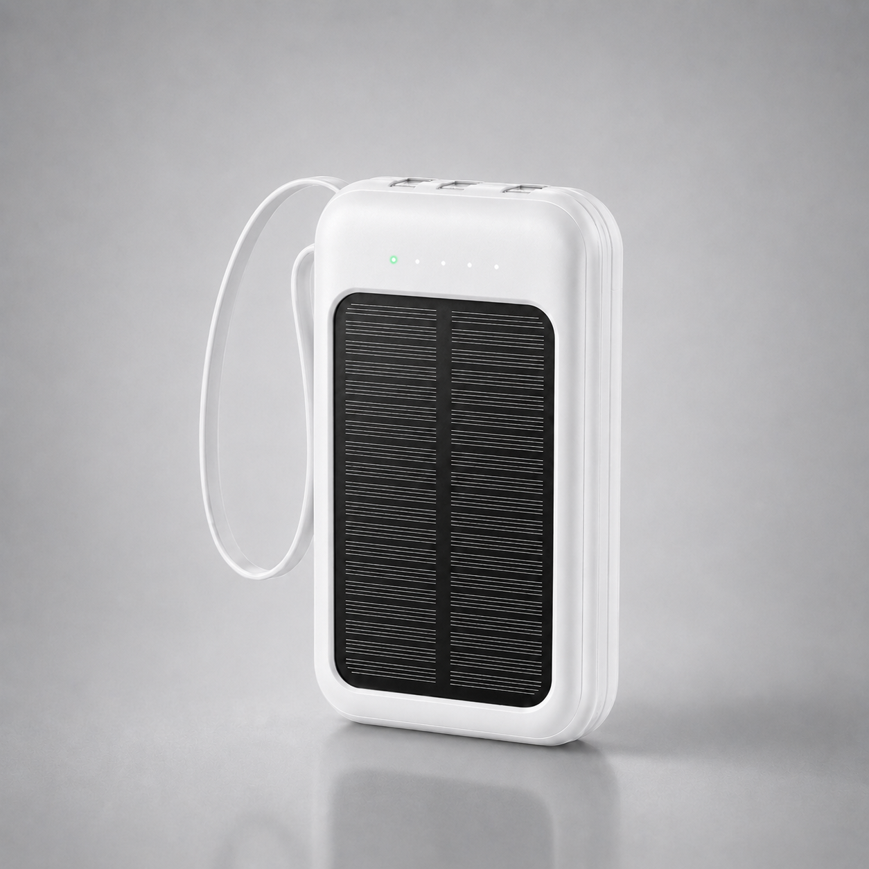 Oplaadbare Powerbank 20000mAh met Zonnepaneel, LED-Zaklamp en Ingebouwde Kabels – Draagbare Noodaccu met Dubbele USB- en Type-C-Aansluiting voor Smartphone en Tablet | Sansoti