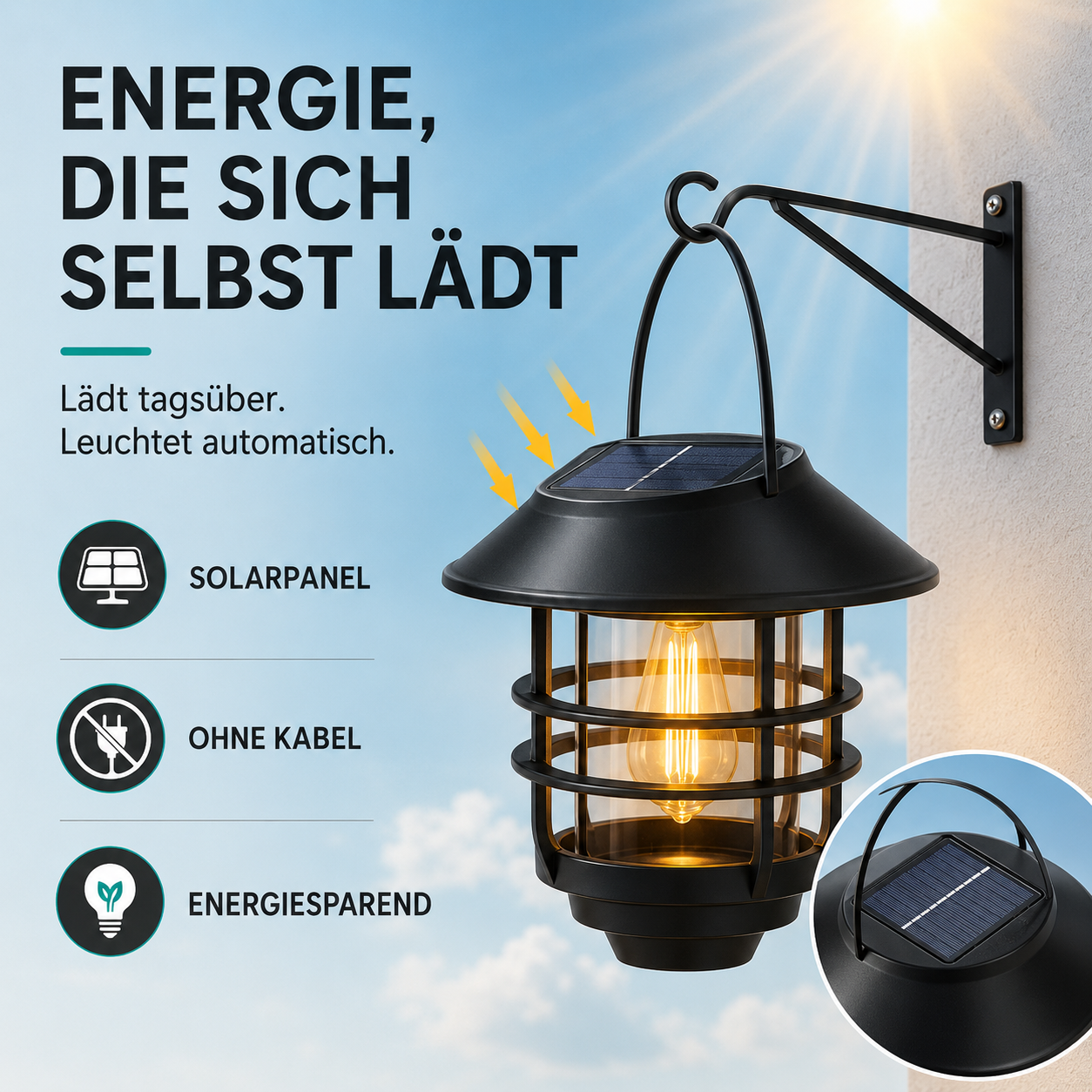 Solarlaternen mit Flammeneffekt für Garten und Veranda – atmosphärische Wandbeleuchtung 2 Stück | Sansoti