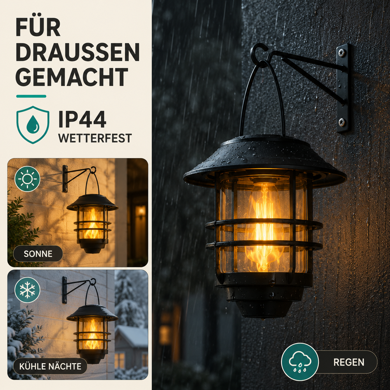 Solarlaternen mit Flammeneffekt für Garten und Veranda – atmosphärische Wandbeleuchtung 2 Stück | Sansoti
