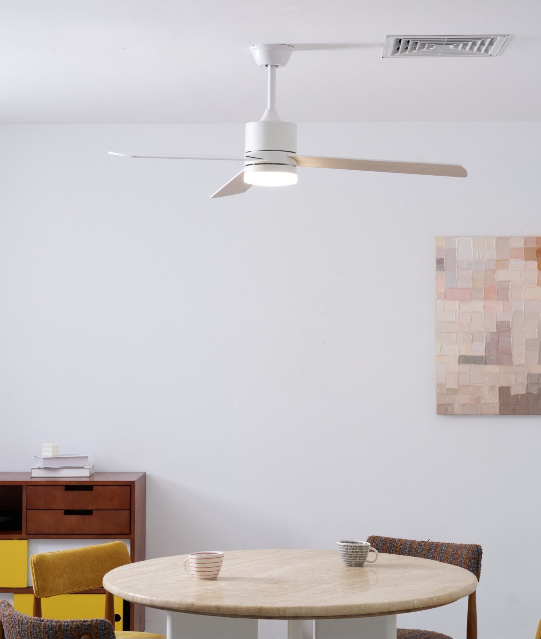 Plafondventilator met LED-verlichting Ø132 cm - 6 snelheden met afstandsbediening - energiezuinig design voor slaapkamer en woonkamer | Sansoti