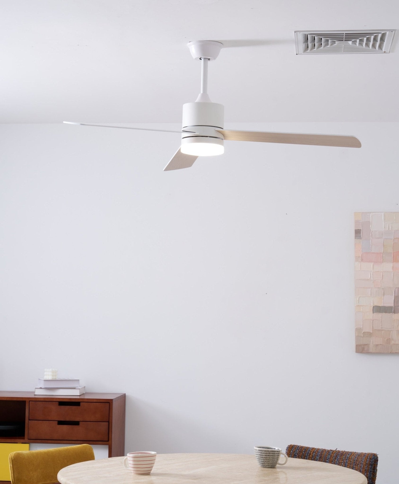 Plafondventilator met LED-verlichting Ø132 cm - 6 snelheden met afstandsbediening - energiezuinig design voor slaapkamer en woonkamer | Sansoti