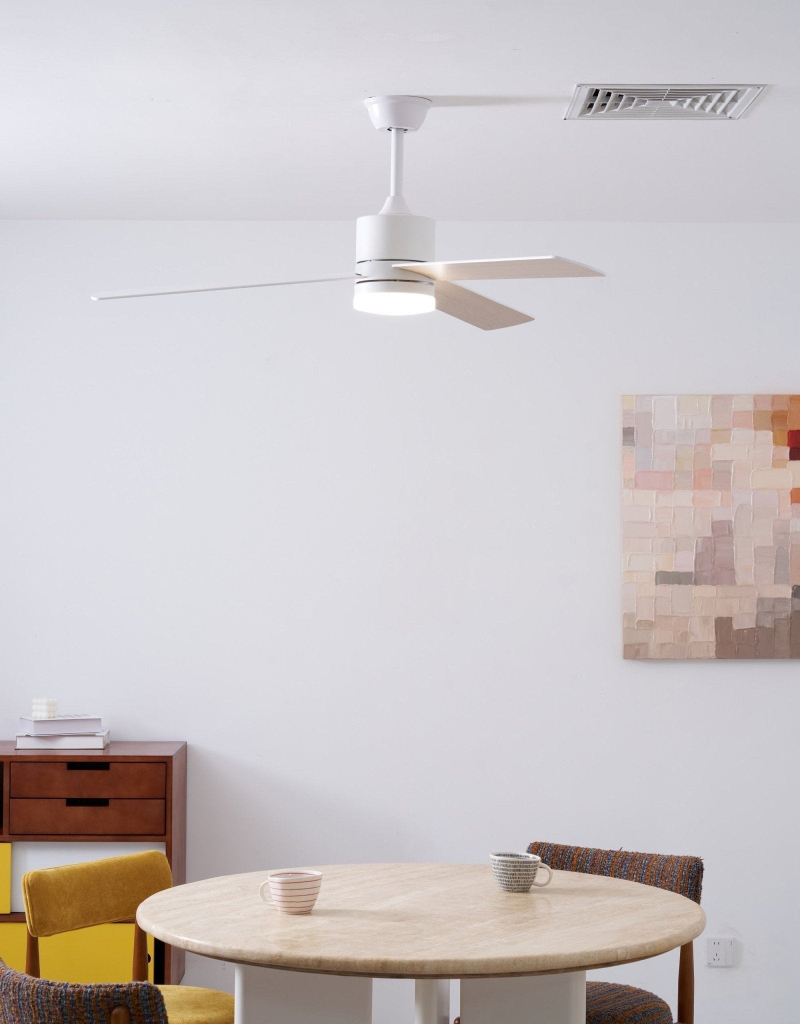 Plafondventilator met LED-verlichting Ø132 cm - 6 snelheden met afstandsbediening - energiezuinig design voor slaapkamer en woonkamer | Sansoti