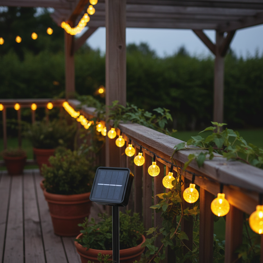 Solar LED lichtsnoer 20 lampjes warmwit tuin terras balkon tuinverlichting op zonne-energie duurzaam sfeer | Sansoti